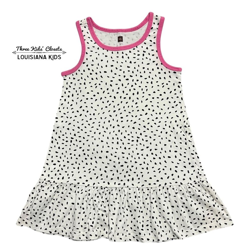 Tea Collection 3Y White Pink & Black Speckled Tank Dress